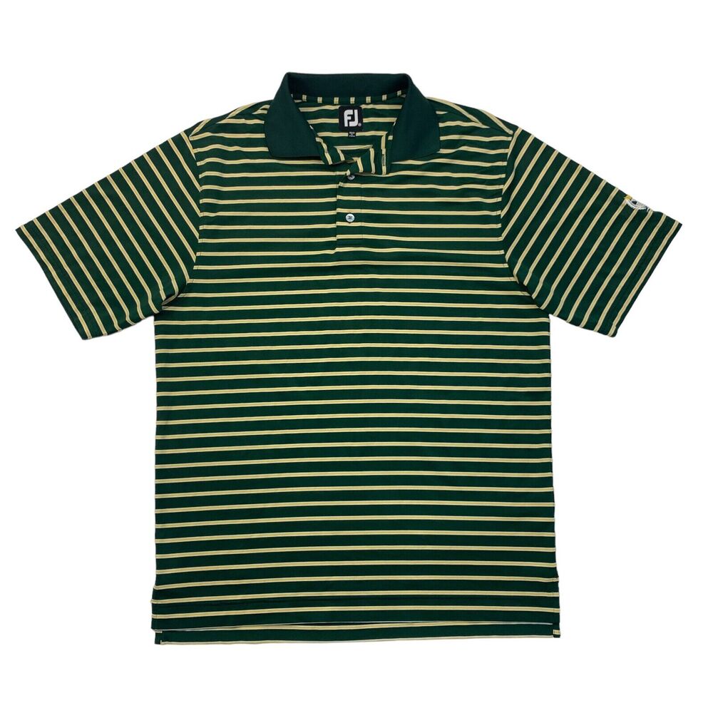 FootJoy Polo Shirt Mens M Medium Pesto Green Gold Striped Performance Golf
